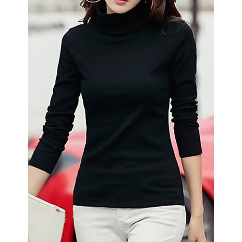 Women go out to street fashion cotton T-shirt, solid color high collar