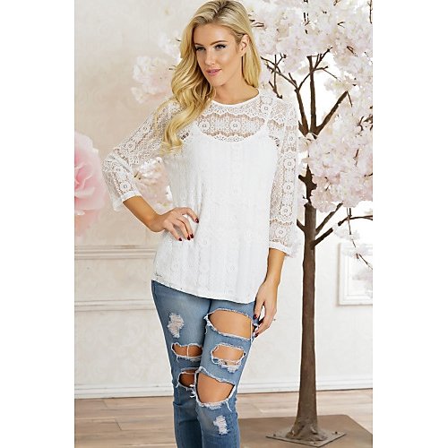 Women's T-shirt, solid color lace