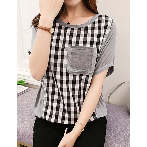 Women cotton T-shirt, checked classic style