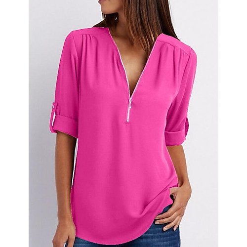 Women's T-shirt, V-neck solid color